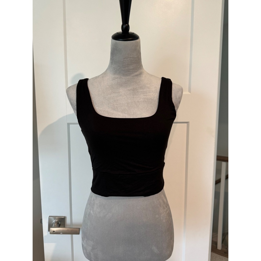 Final Touch Black Square Neck Crop Top Tank Modal Blend Size M Made in USA